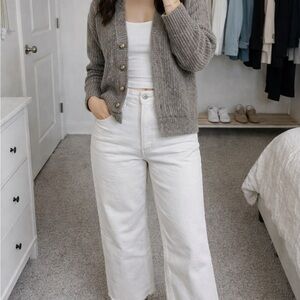 H&M White Wide-Leg Cropped Jeans